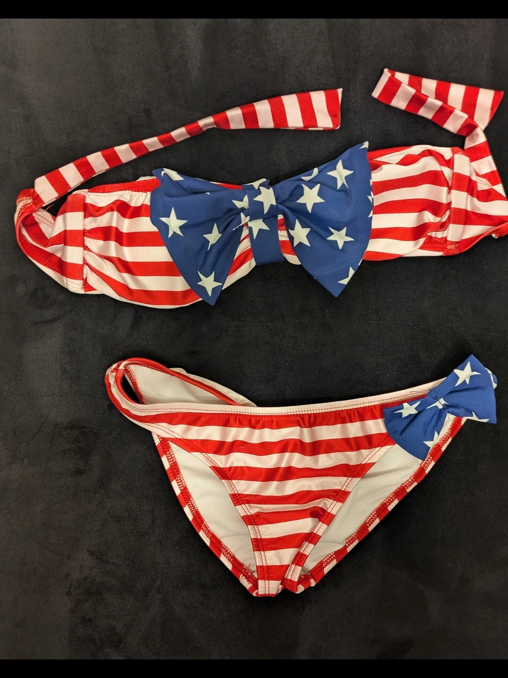 Dippin' Daisy's Red & White Striped Bandeau Bikini with Blue Star Bow - Picture 2 of 6